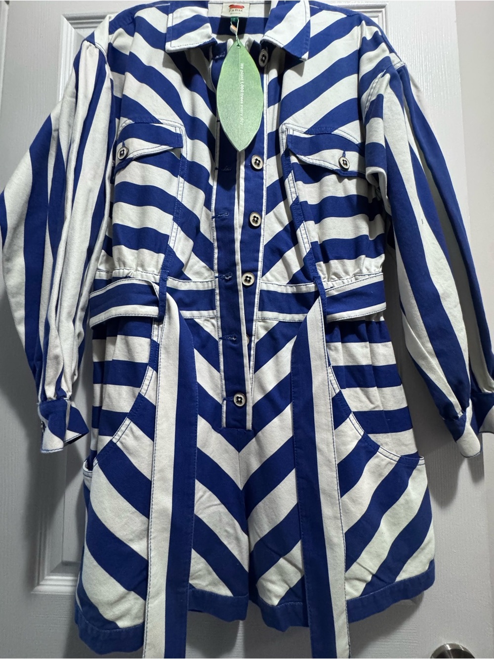 FARM Rio Blue and White Striped Cotton Romper - Picture 5 of 7